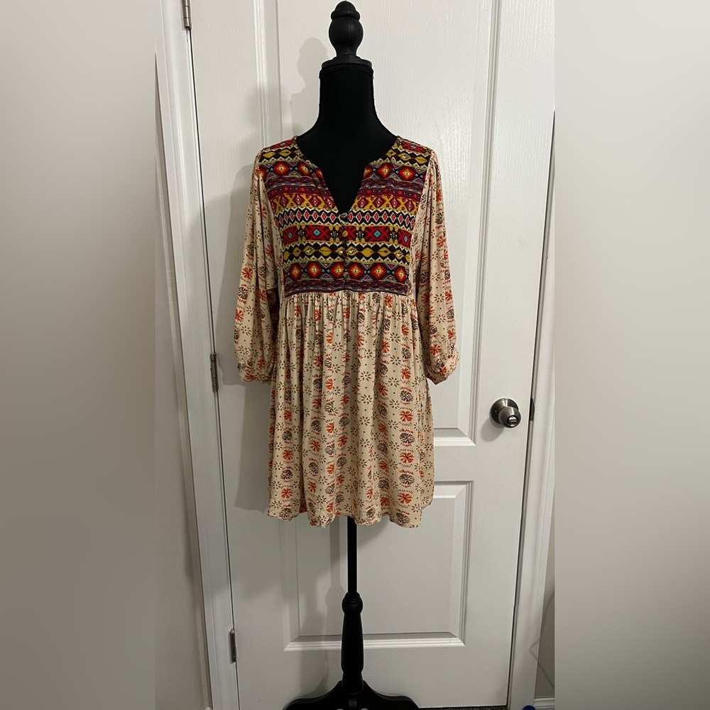 Umgee Boho Dress Peasant Aztec Tribal Baby Doll Top Dress